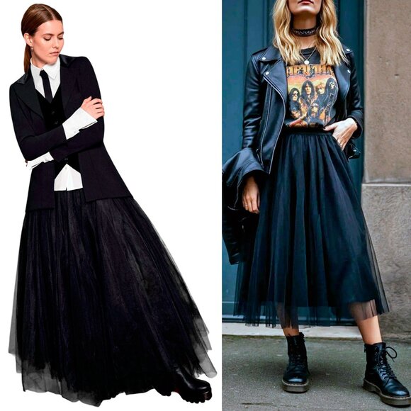 CATHERINE COATNEY ~ Black Mesh Hi-Waist Maxi Skirt ~ XL ~ RARE ~ EUC - Picture 3 of 14